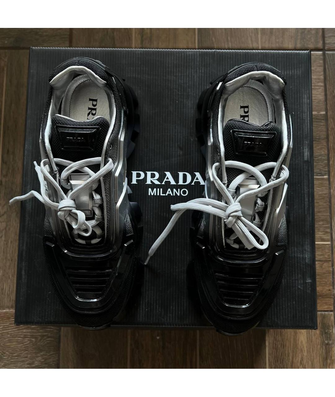 PRADA Черные текстильные высокие кроссовки / кеды, фото 3