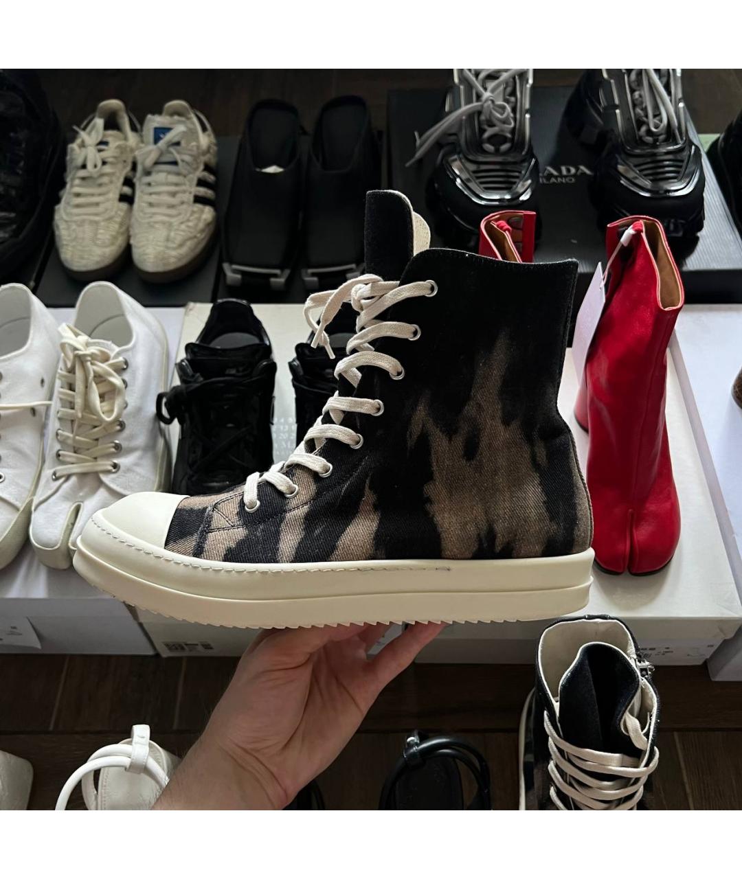 RICK OWENS DRKSHDW Черные текстильные высокие кроссовки / кеды, фото 7