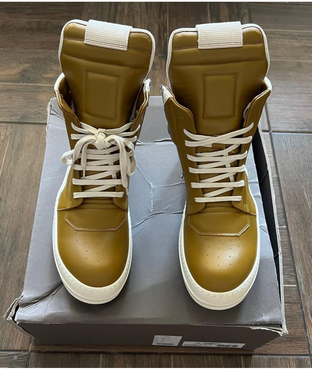 RICK OWENS Зеленые кожаные высокие кроссовки / кеды, фото 2