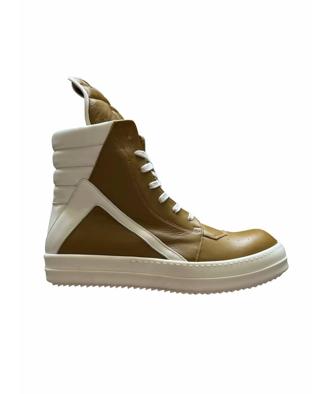 RICK OWENS Зеленые кожаные высокие кроссовки / кеды, фото 1