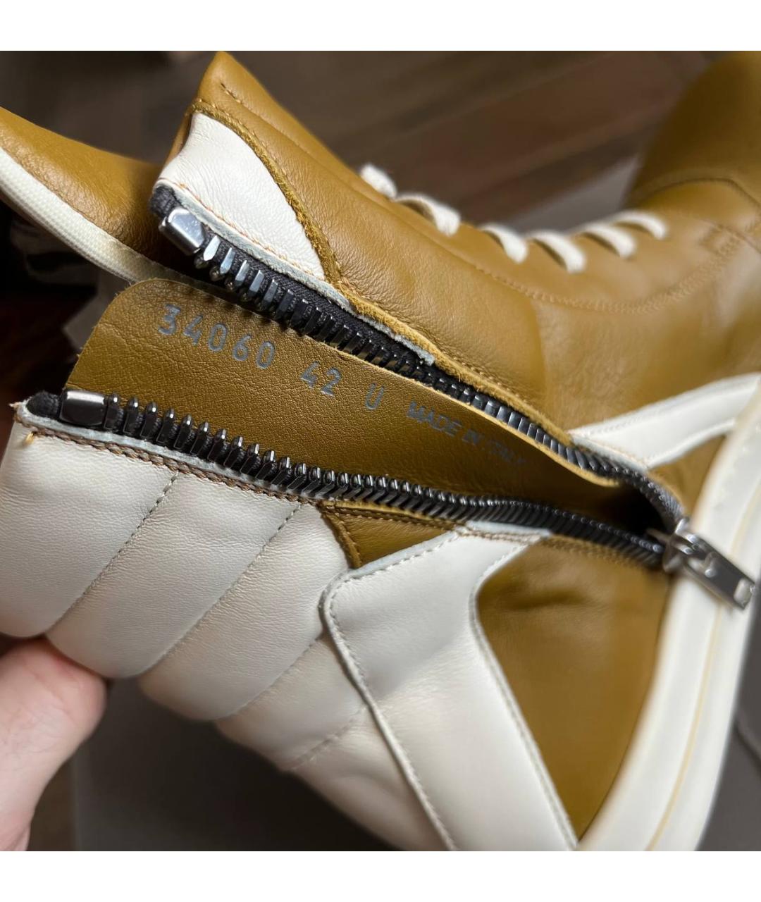 RICK OWENS Зеленые кожаные высокие кроссовки / кеды, фото 7