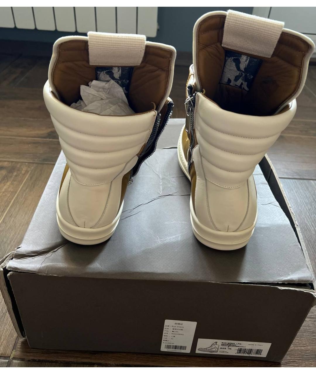 RICK OWENS Зеленые кожаные высокие кроссовки / кеды, фото 3