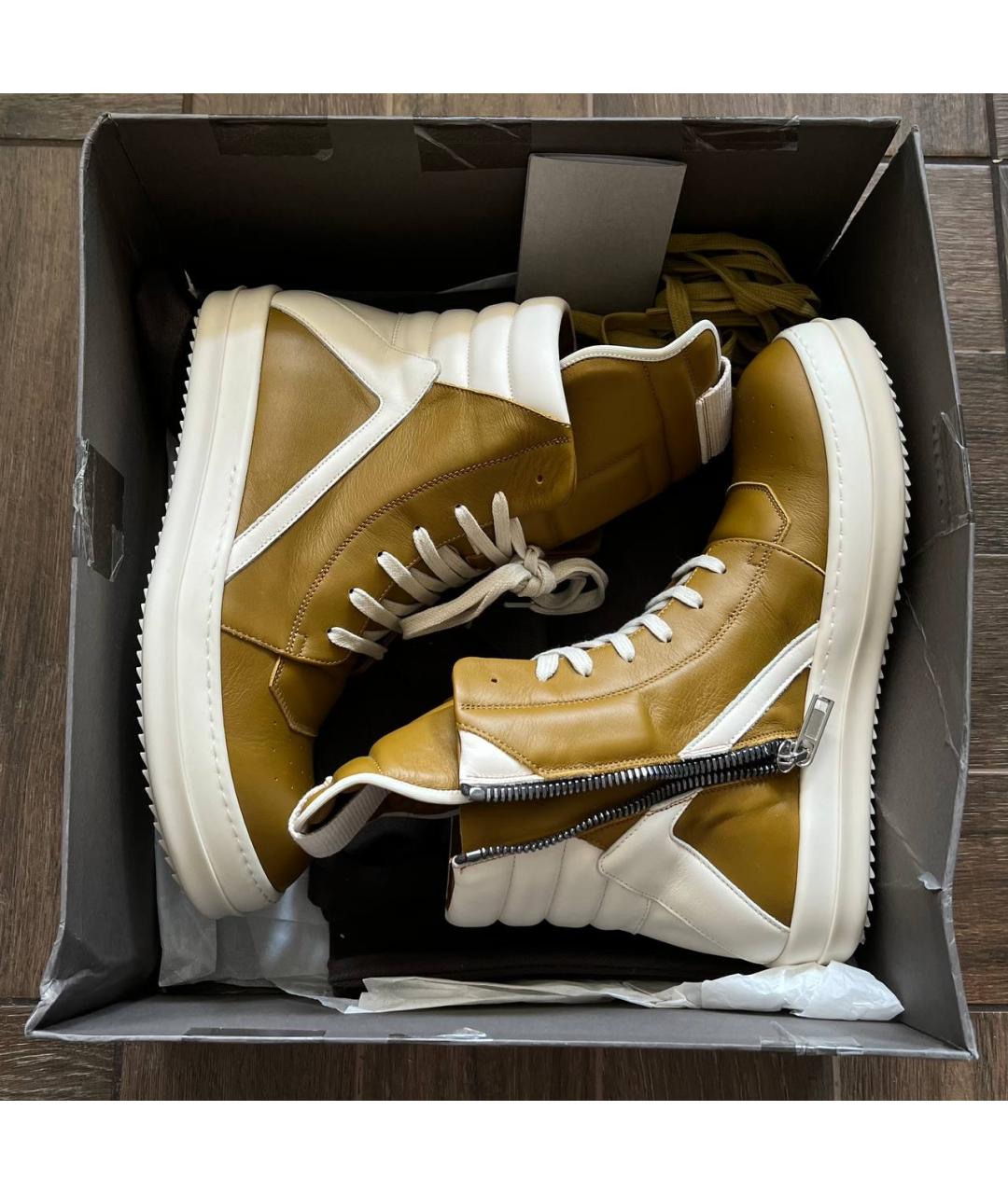 RICK OWENS Зеленые кожаные высокие кроссовки / кеды, фото 5