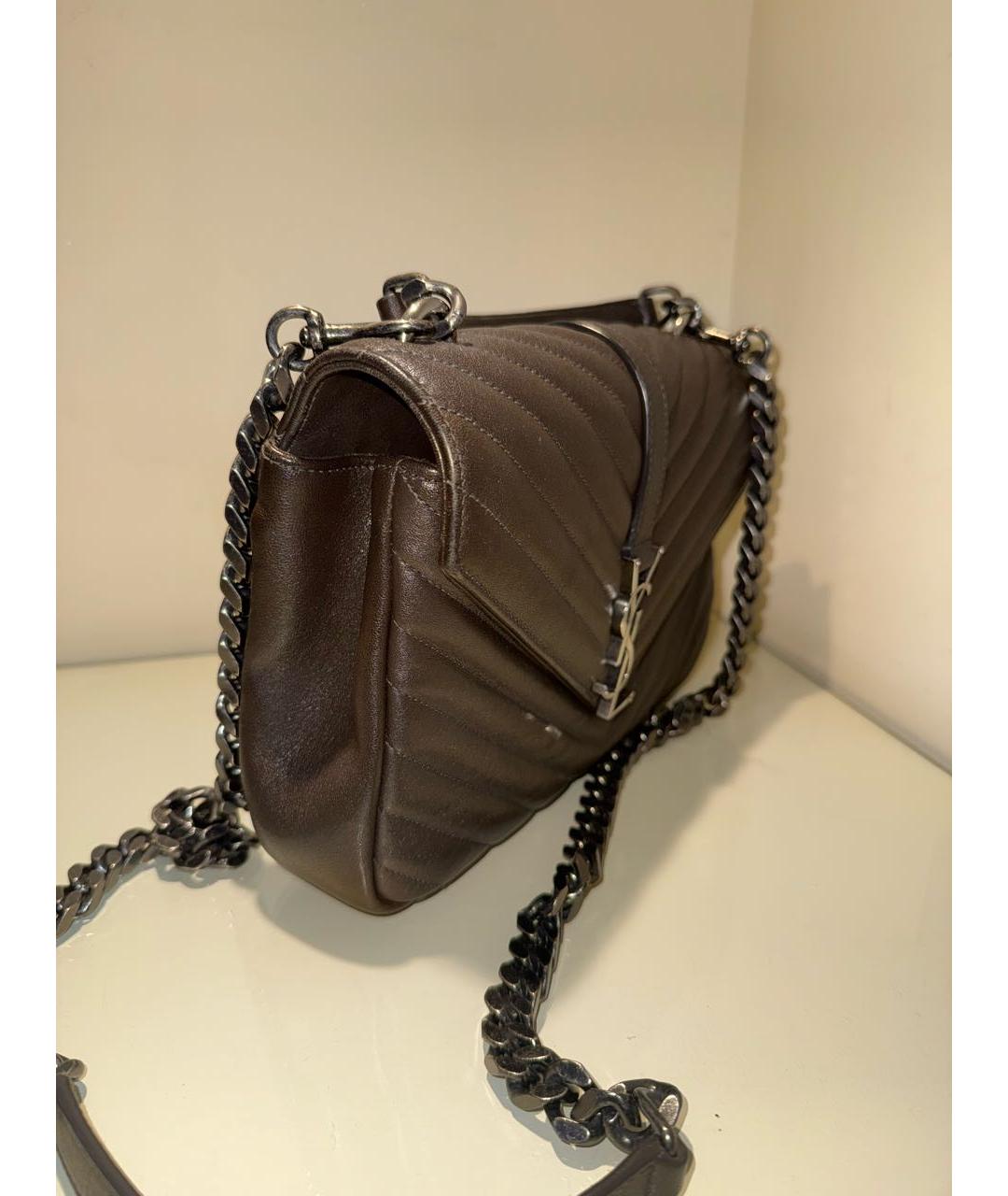 SAINT LAURENT Коричневая кожаная сумка через плечо, фото 2