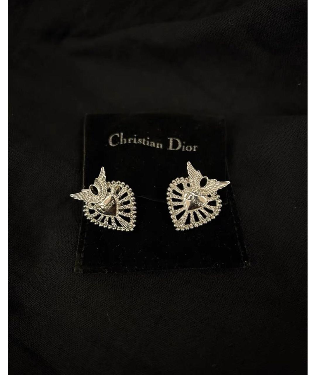 CHRISTIAN DIOR Белые металлические серьги, фото 4