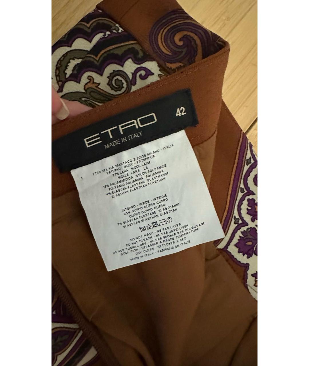 ETRO Коричневая шерстяная юбка миди, фото 3