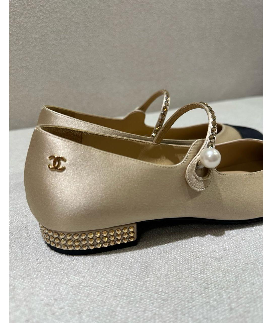 CHANEL Бежевые текстильные балетки, фото 4