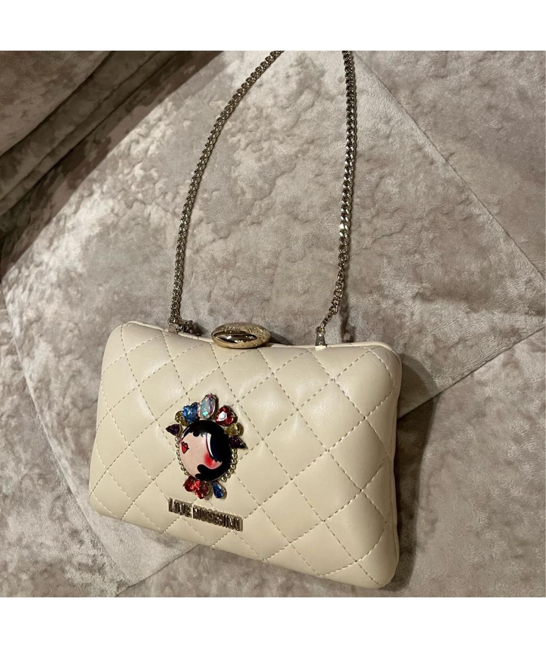 LOVE MOSCHINO Бежевая кожаная сумка через плечо, фото 8