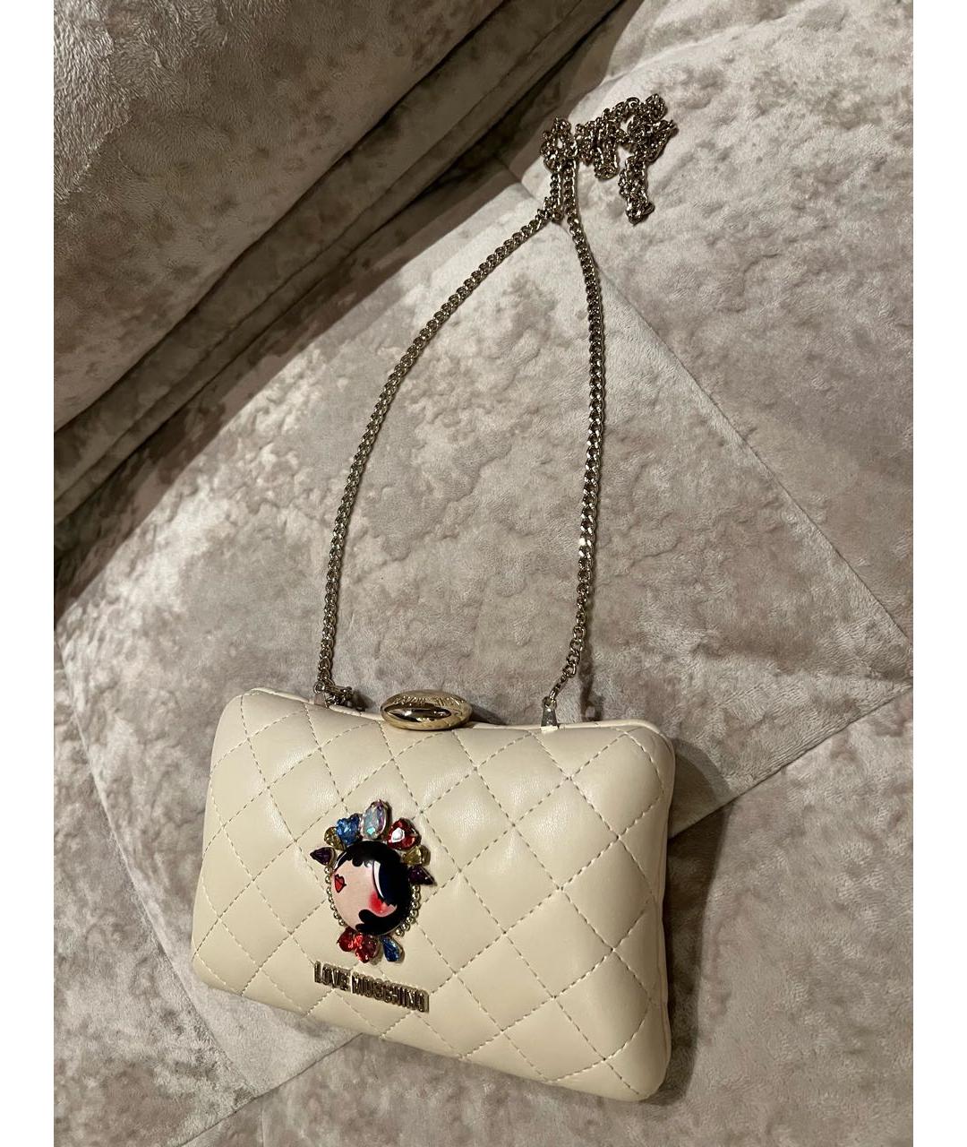 LOVE MOSCHINO Бежевая кожаная сумка через плечо, фото 7