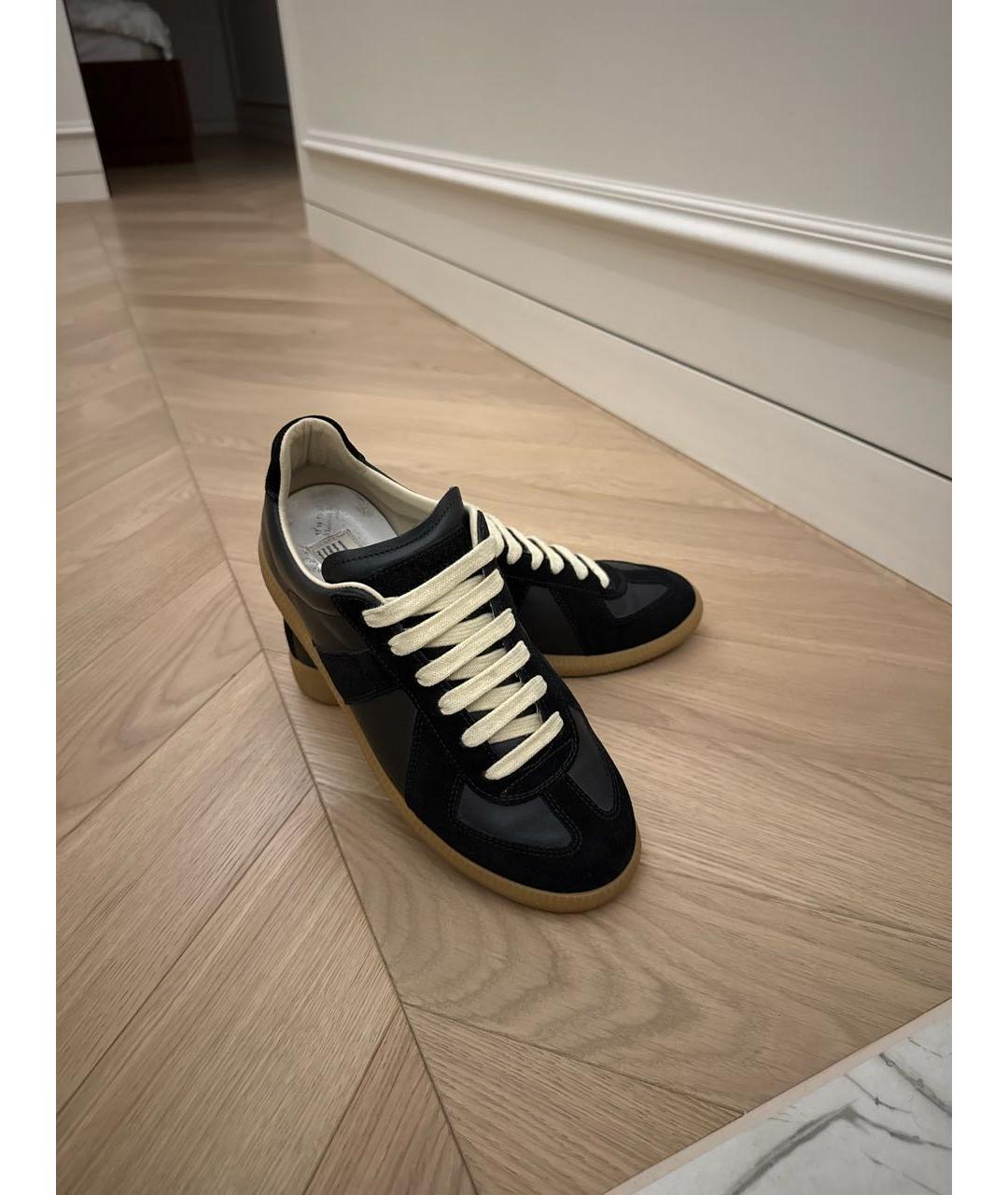 MAISON MARGIELA Черные кожаные кеды, фото 2