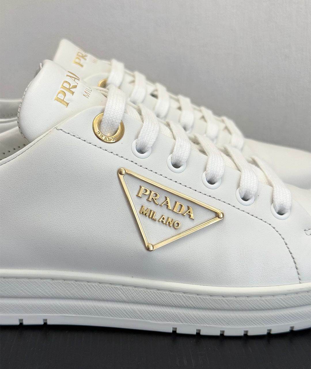 PRADA Белые кожаные кеды, фото 8