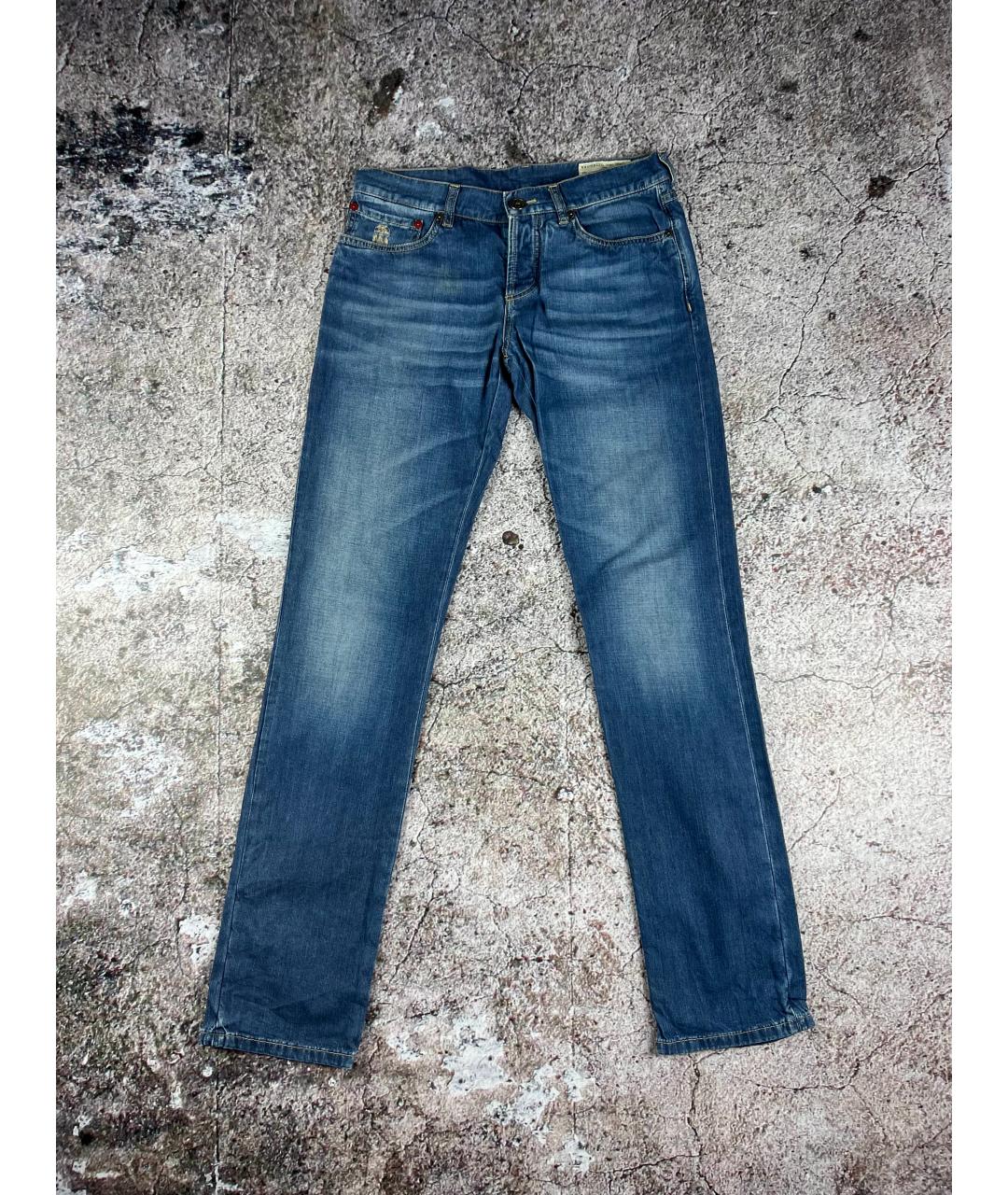 BRUNELLO CUCINELLI Синие хлопковые джинсы слим, фото 8