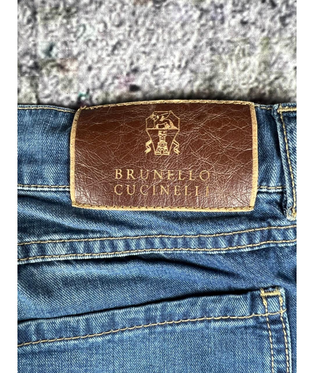 BRUNELLO CUCINELLI Синие хлопковые джинсы слим, фото 5