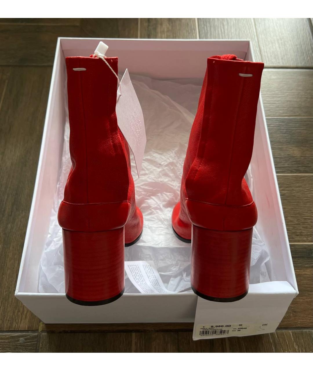 MAISON MARGIELA Красные кожаные ботинки, фото 4