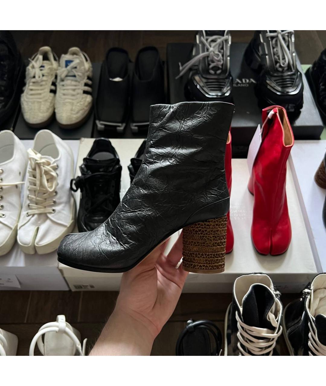 MAISON MARGIELA Черные кожаные ботинки, фото 6