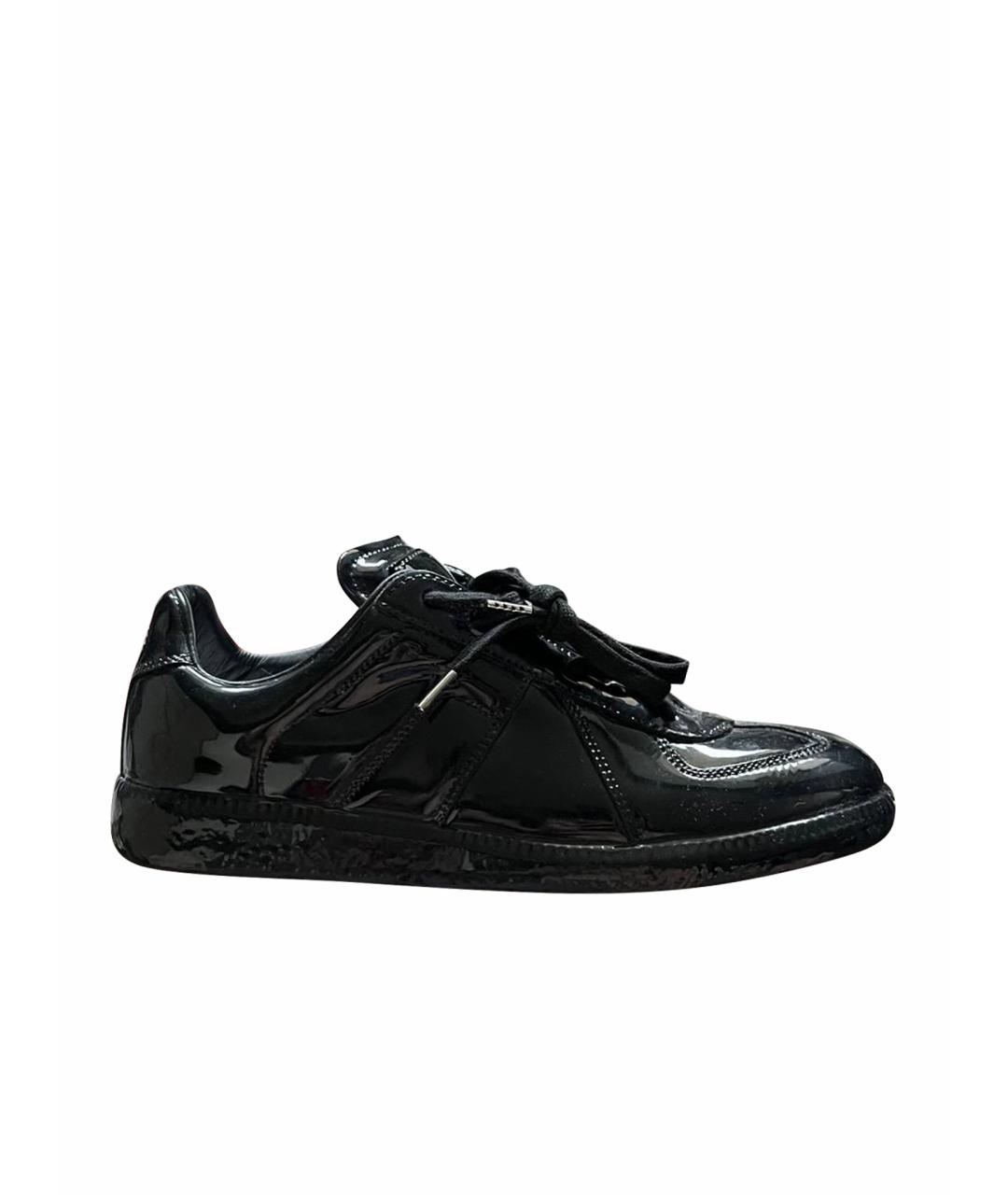 MAISON MARGIELA Черные кеды из лакированной кожи, фото 1