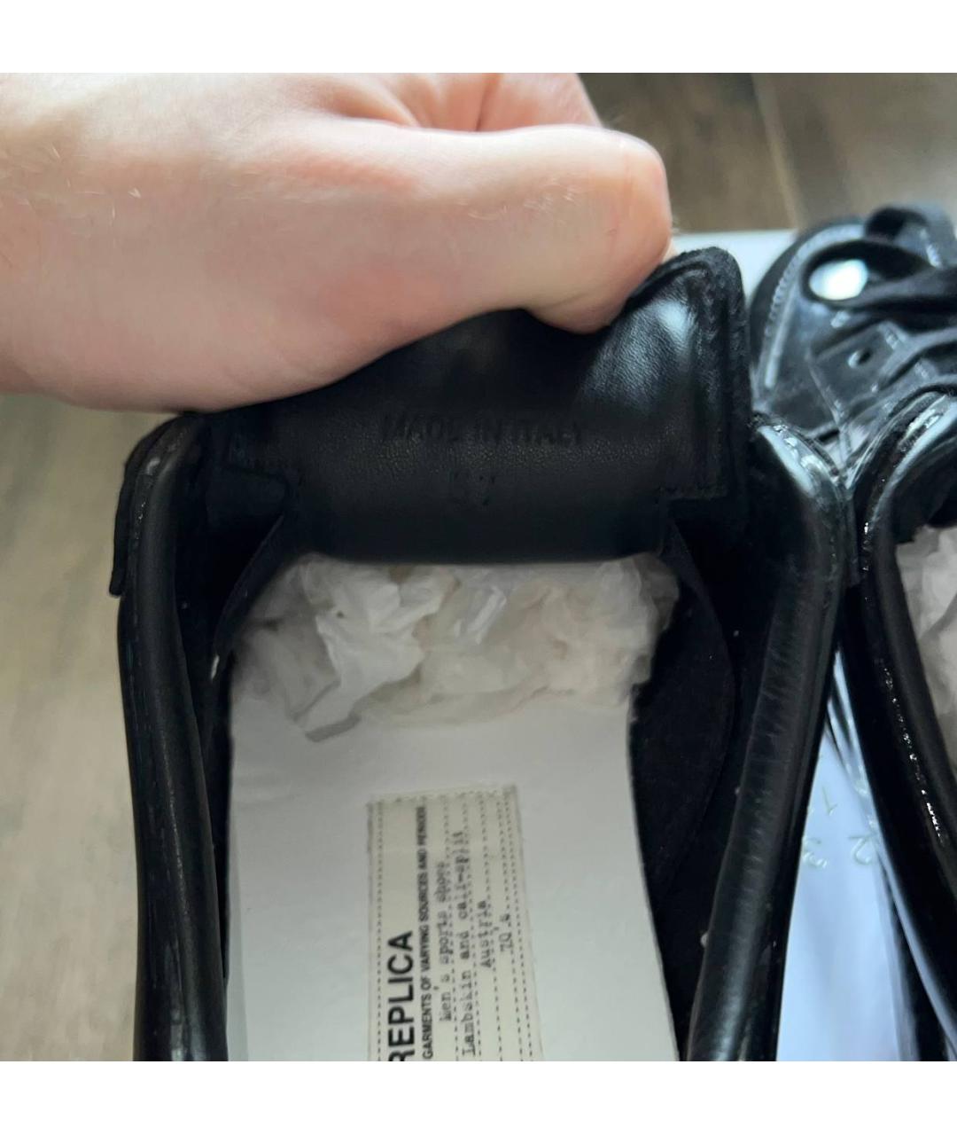 MAISON MARGIELA Черные кеды из лакированной кожи, фото 7