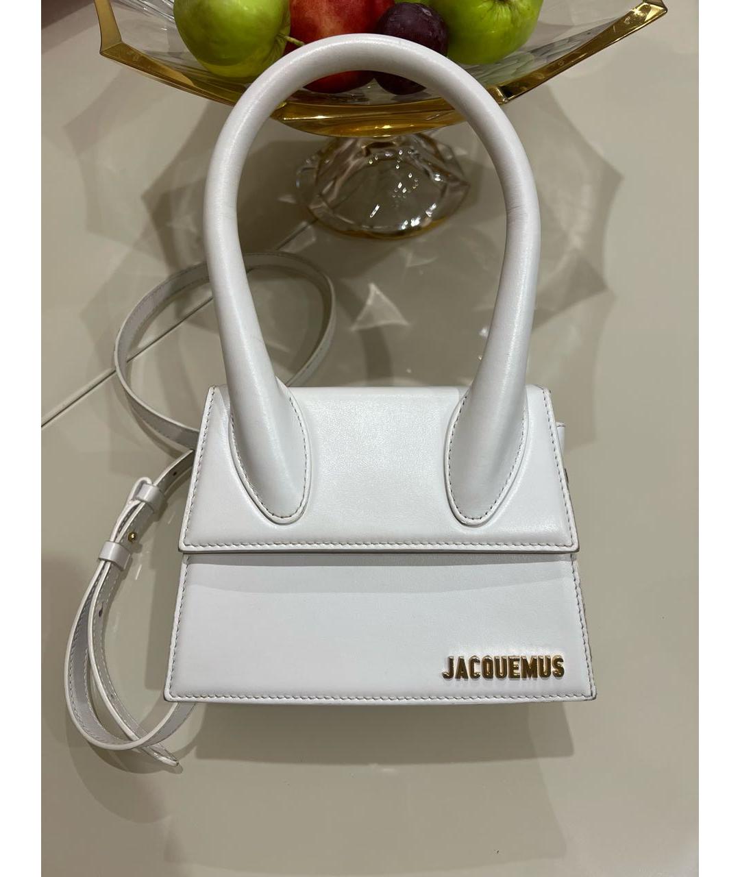 JACQUEMUS Белая кожаная сумка с короткими ручками, фото 5