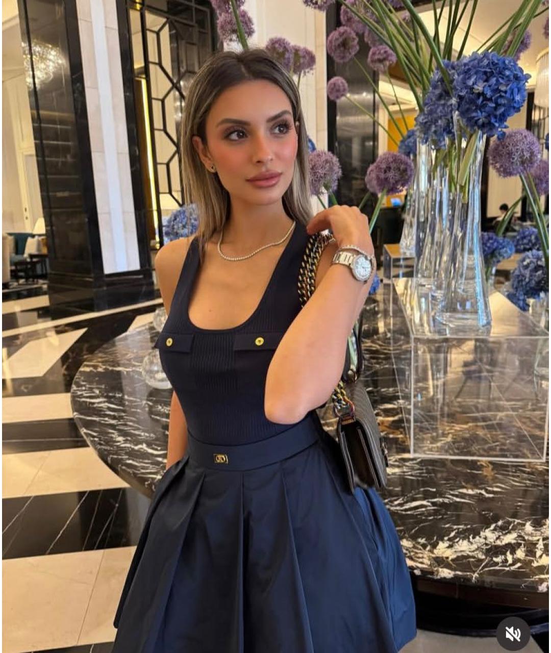 ELISABETTA FRANCHI Темно-синее шелковое повседневное платье, фото 5