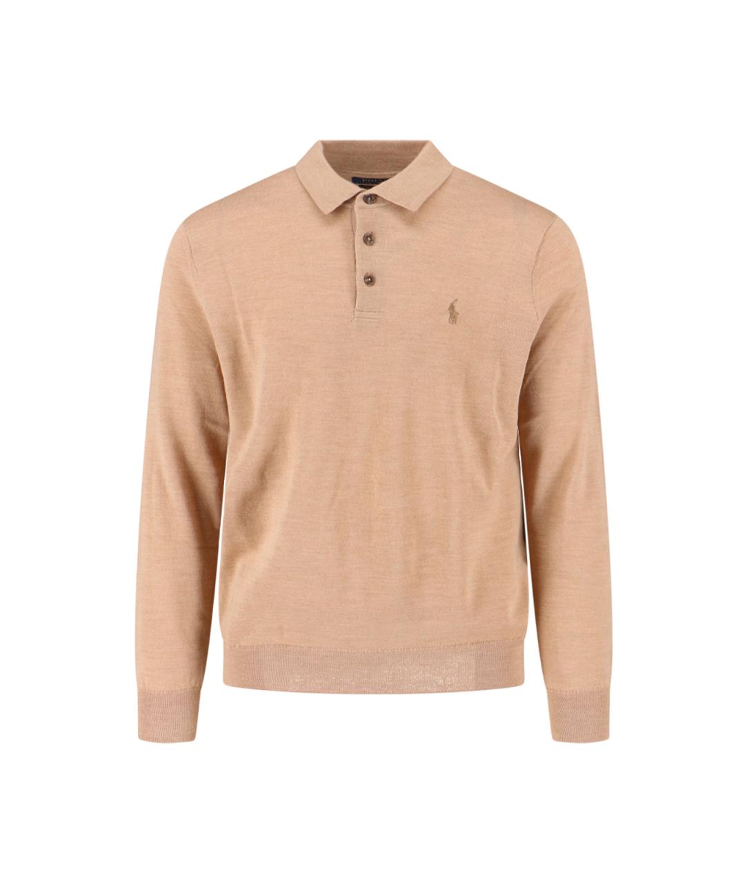 POLO RALPH LAUREN Бежевое хлопковое поло с длинным рукавом, фото 1