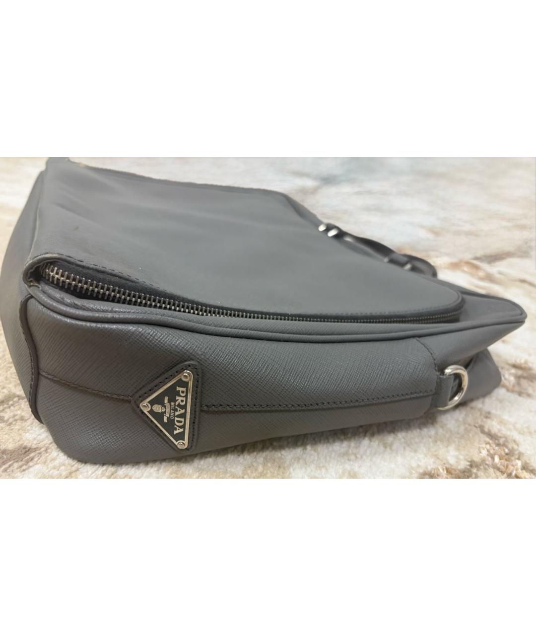PRADA Серый кожаный портфель, фото 2