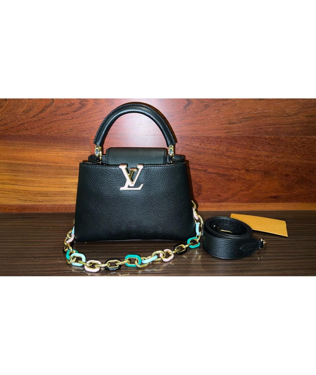 LOUIS VUITTON Черная кожаная сумка с короткими ручками, фото 8