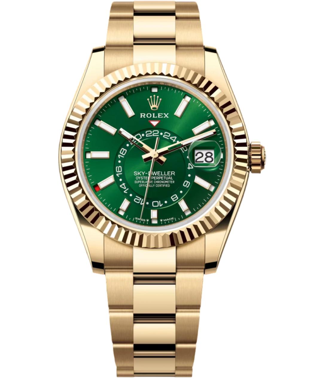 ROLEX Зеленые часы из желтого золота, фото 2