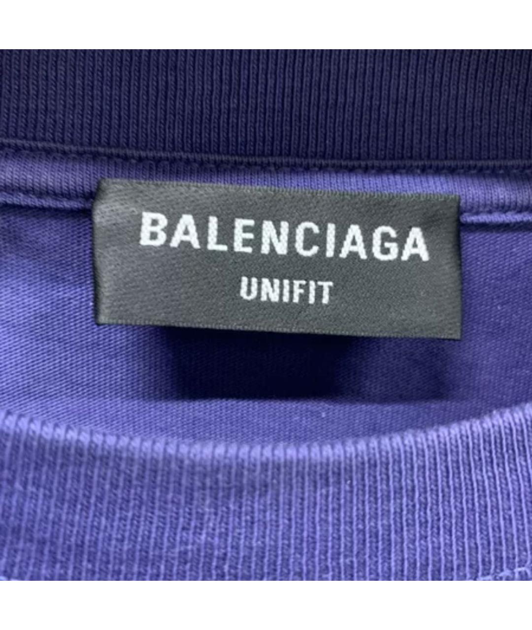BALENCIAGA Темно-синяя хлопковая футболка, фото 3