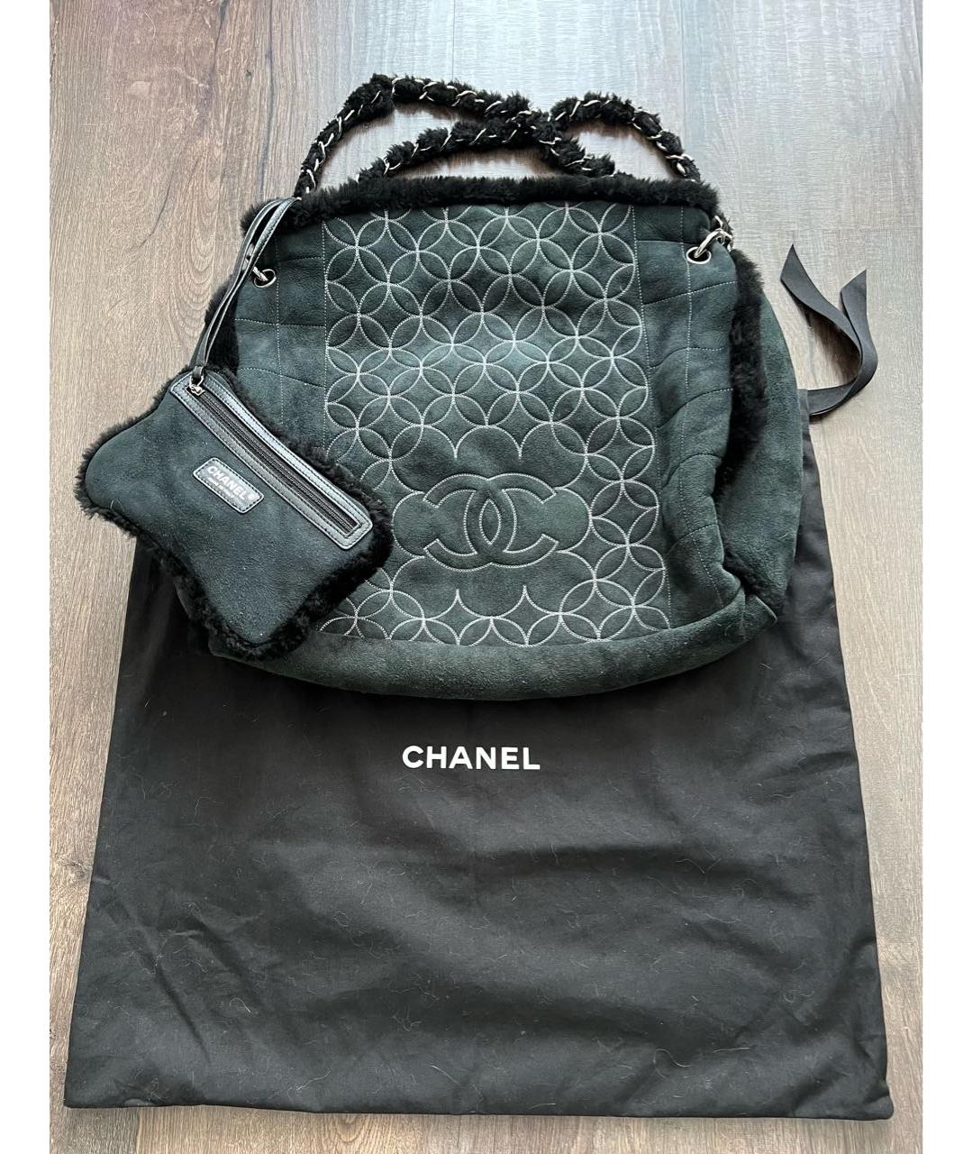 CHANEL Антрацитовая меховая сумка тоут, фото 7