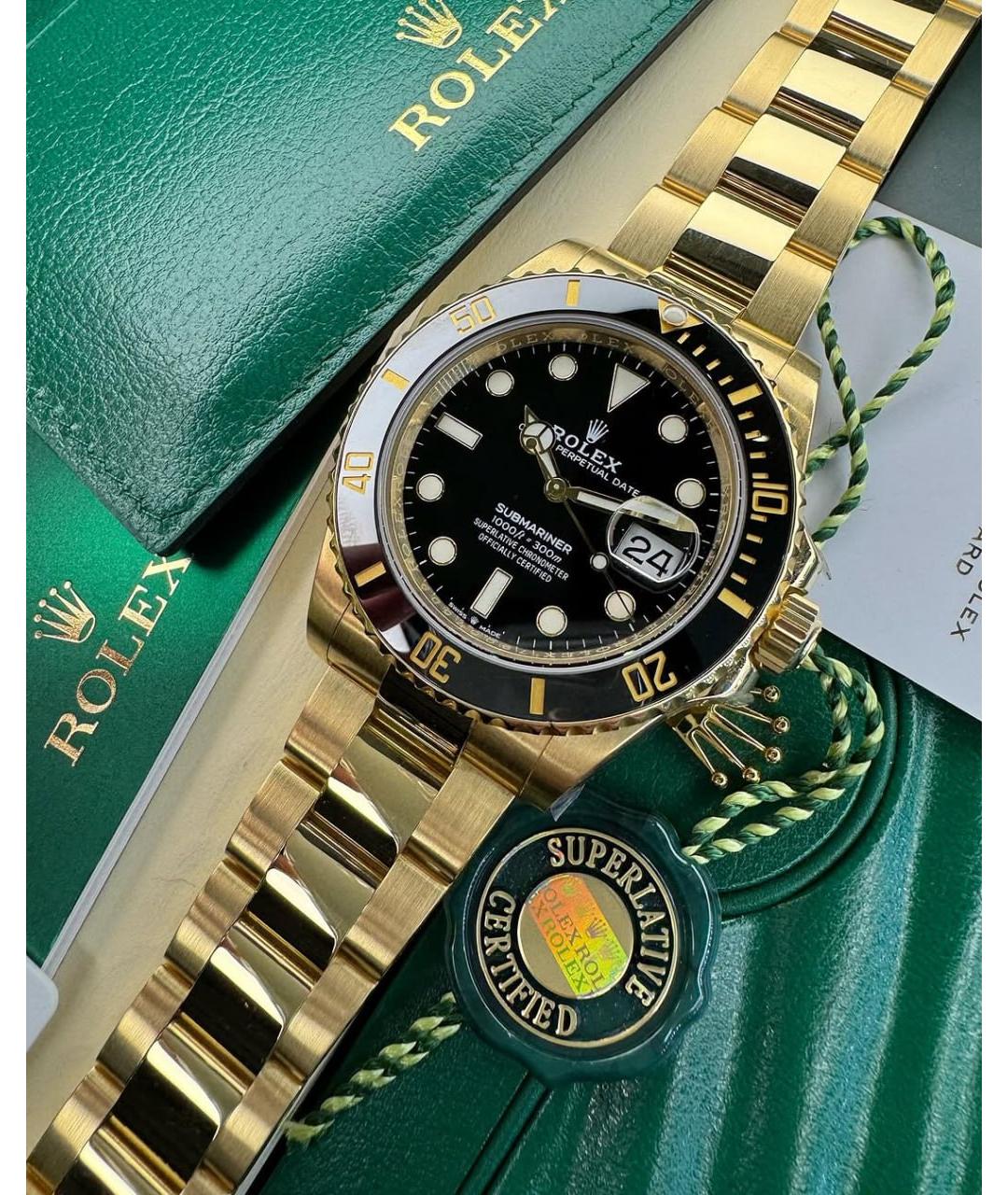 ROLEX Черные часы из желтого золота, фото 2
