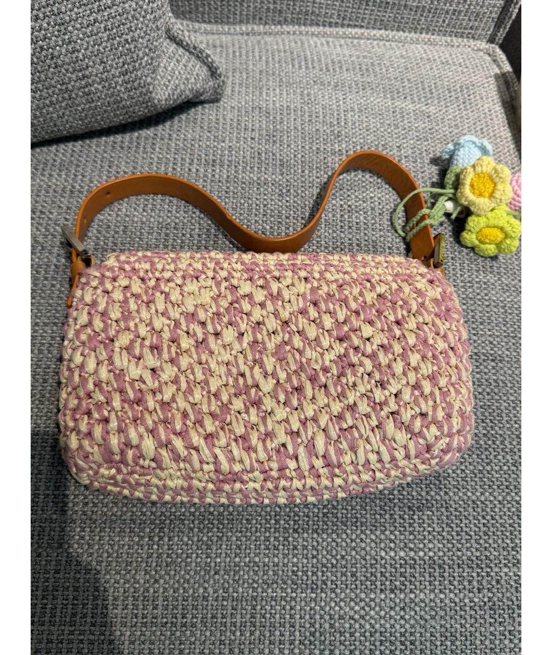 FENDI Розовая пелетеная сумка через плечо, фото 3