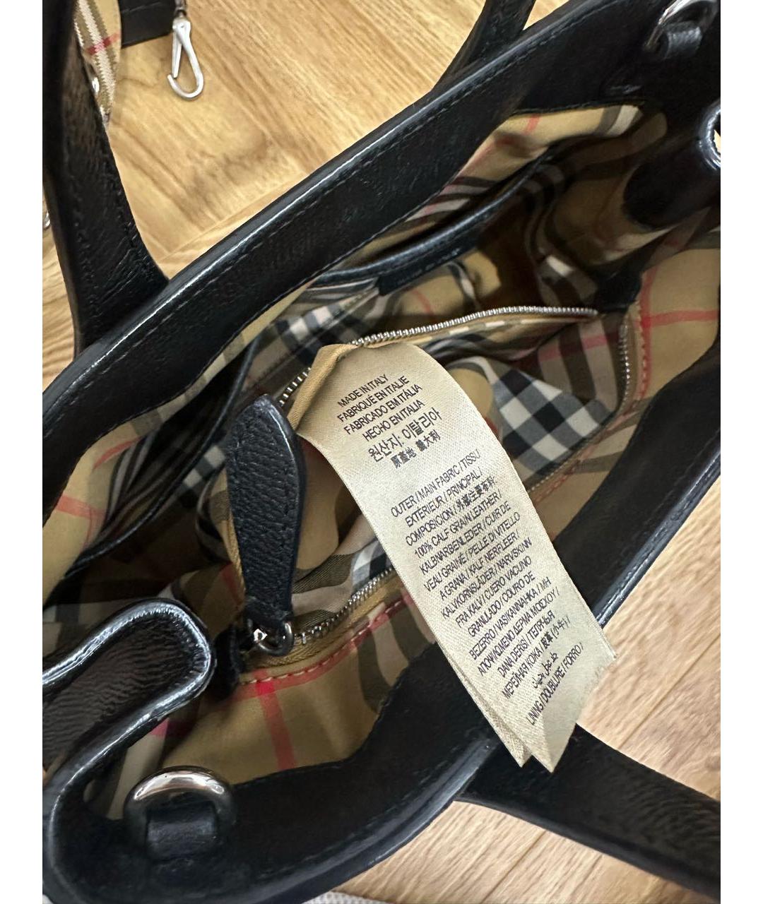 BURBERRY Черная кожаная сумка тоут, фото 8