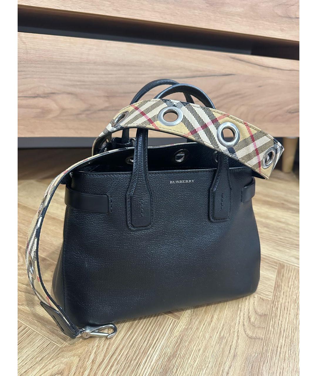 BURBERRY Черная кожаная сумка тоут, фото 5