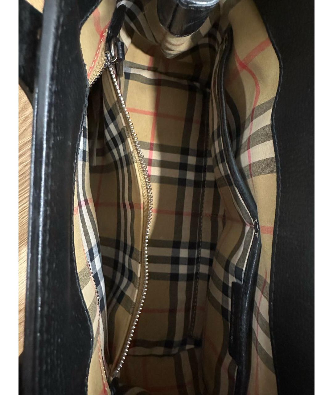 BURBERRY Черная кожаная сумка тоут, фото 6