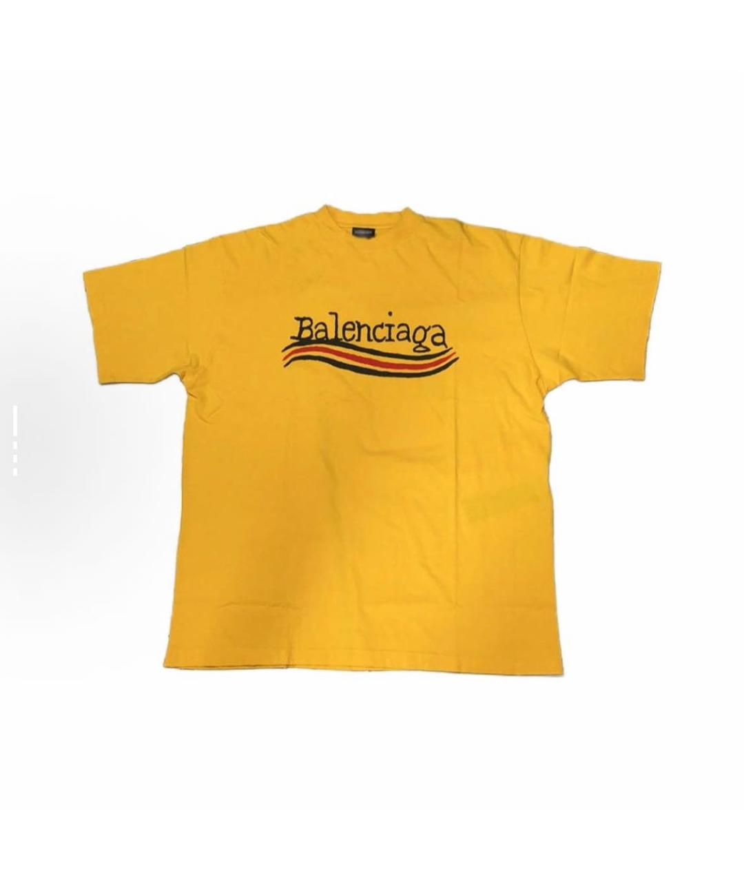 BALENCIAGA Желтая хлопковая футболка, фото 4