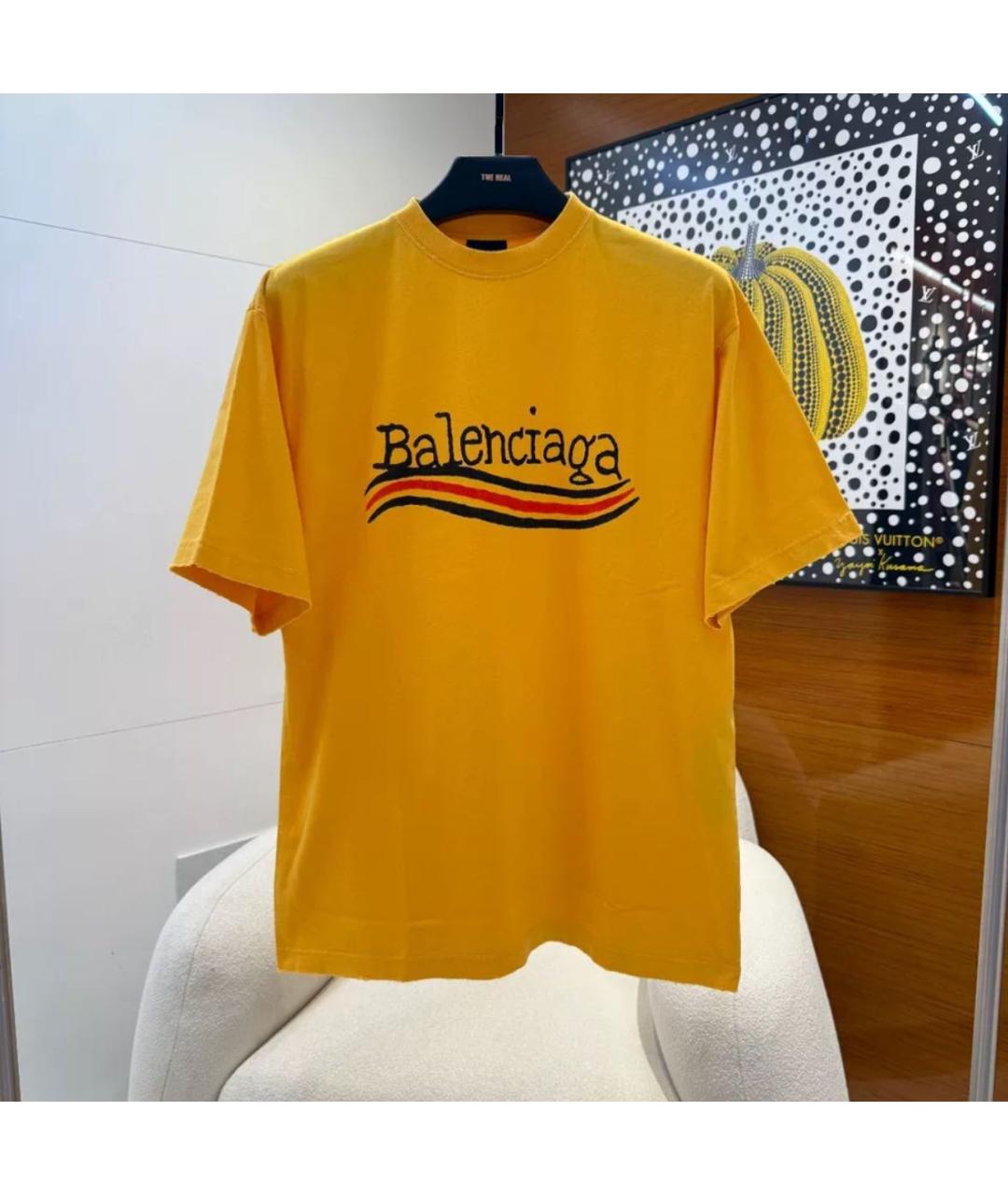 BALENCIAGA Желтая хлопковая футболка, фото 2