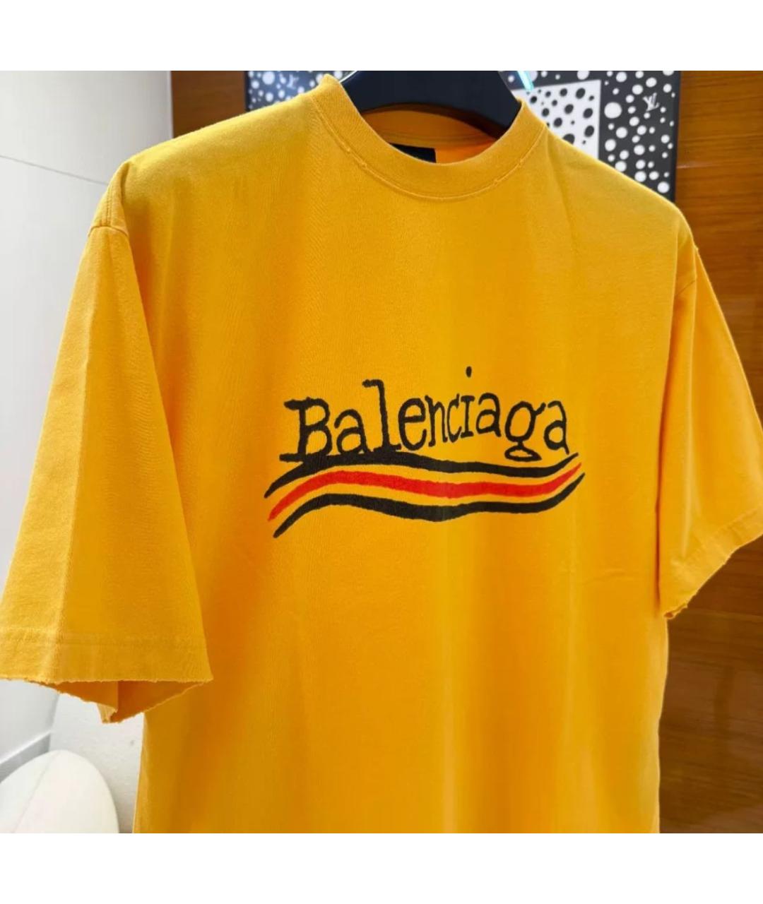 BALENCIAGA Желтая хлопковая футболка, фото 3