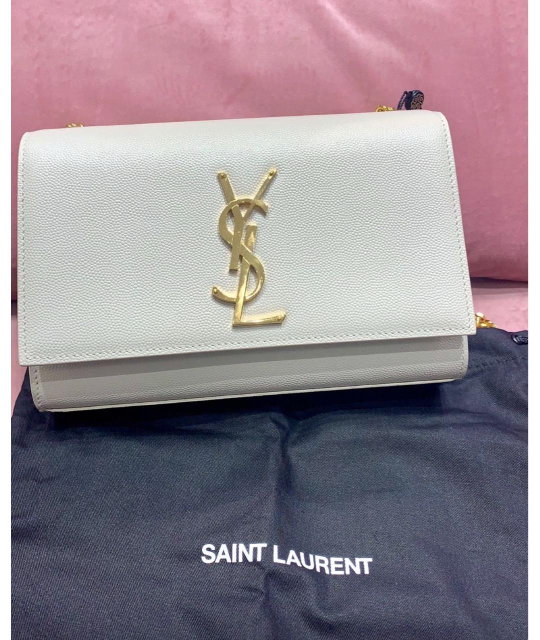 SAINT LAURENT Бежевая кожаная сумка через плечо, фото 3