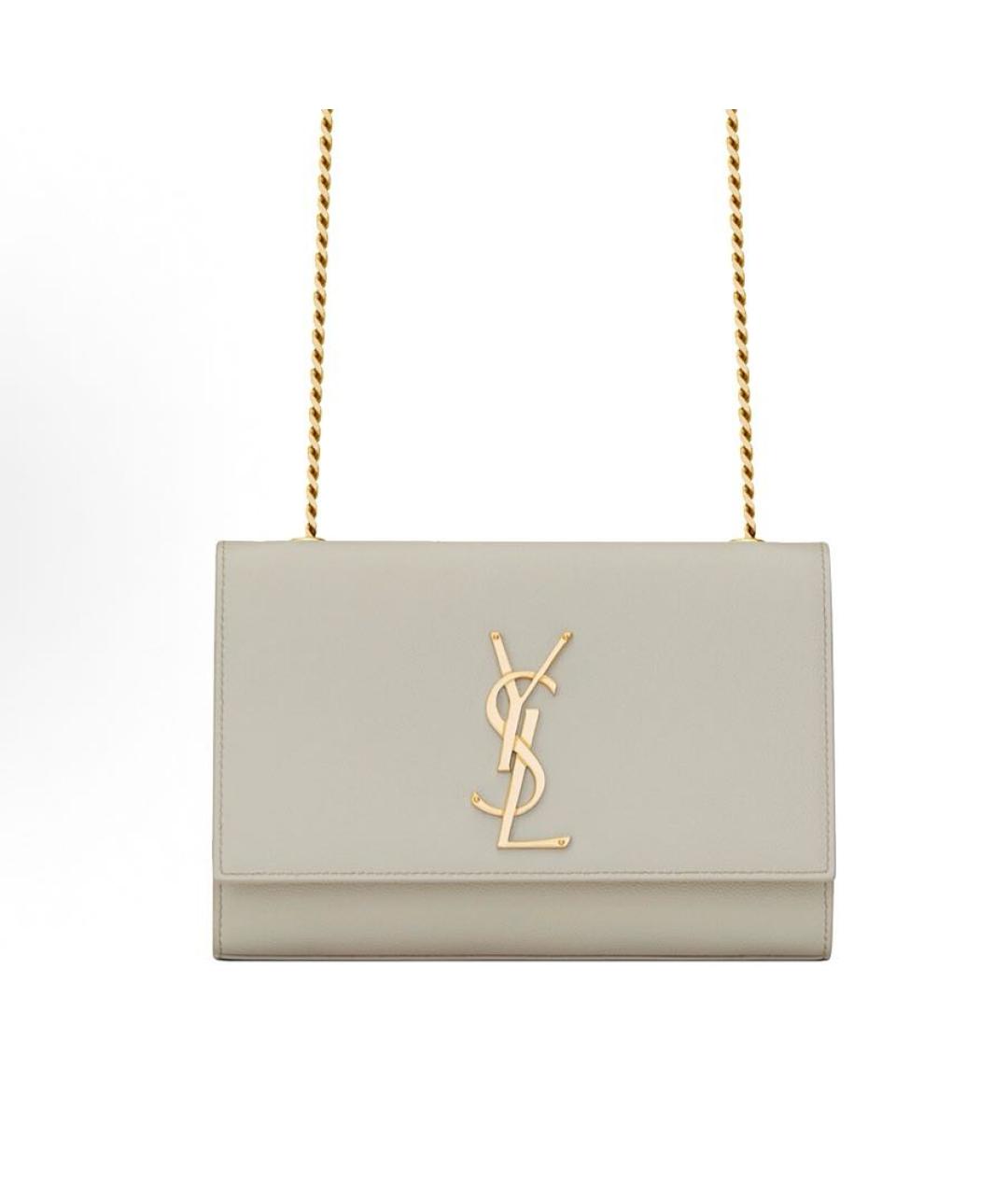 SAINT LAURENT Бежевая кожаная сумка через плечо, фото 5