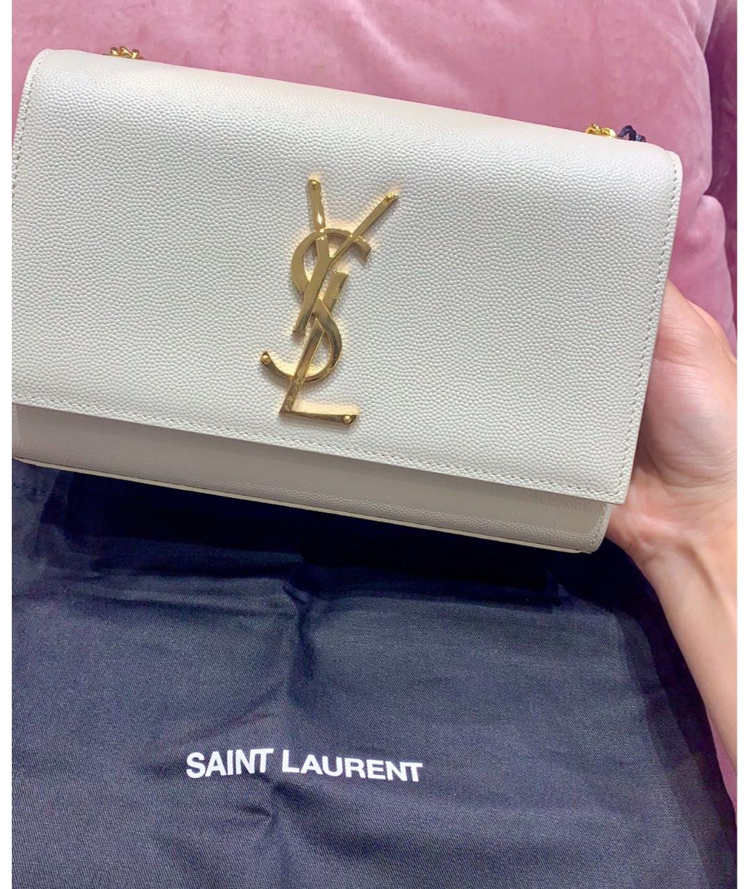 SAINT LAURENT Бежевая кожаная сумка через плечо, фото 2