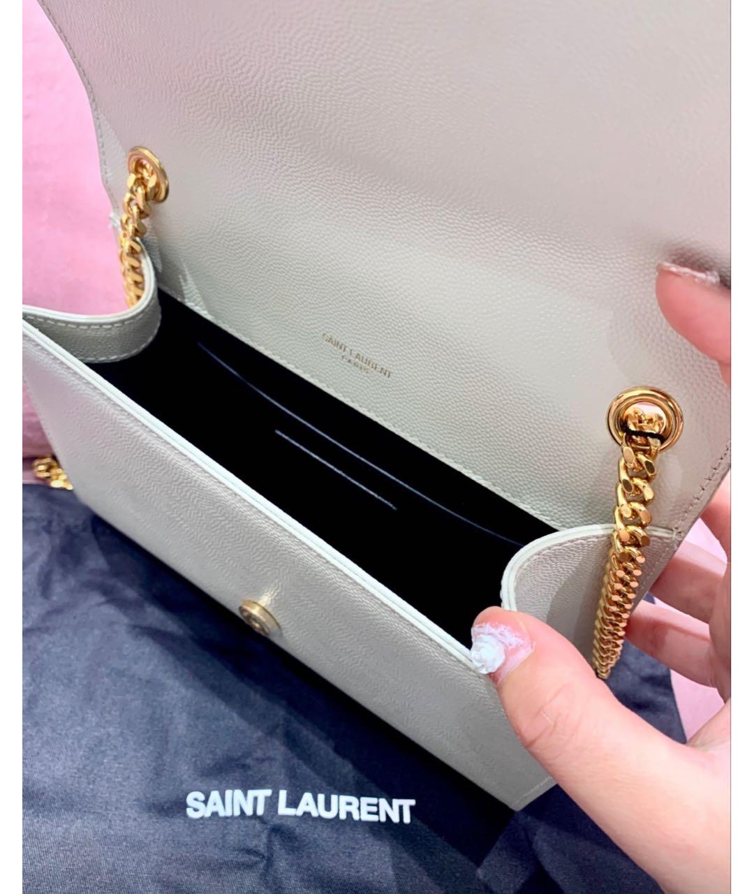 SAINT LAURENT Бежевая кожаная сумка через плечо, фото 4