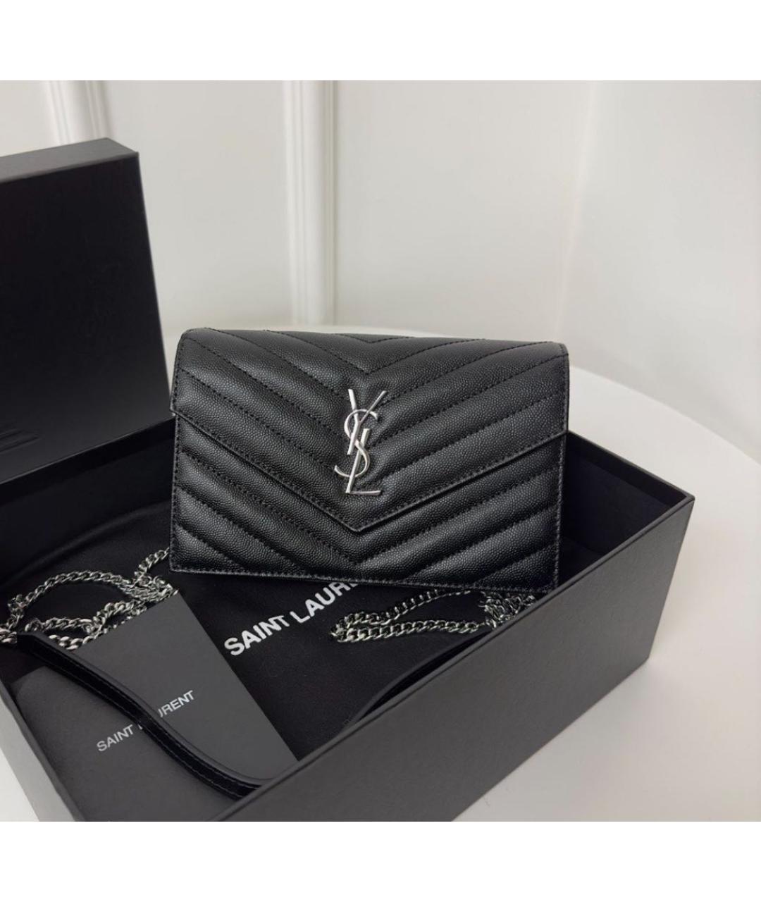 SAINT LAURENT Черная кожаная сумка через плечо, фото 2