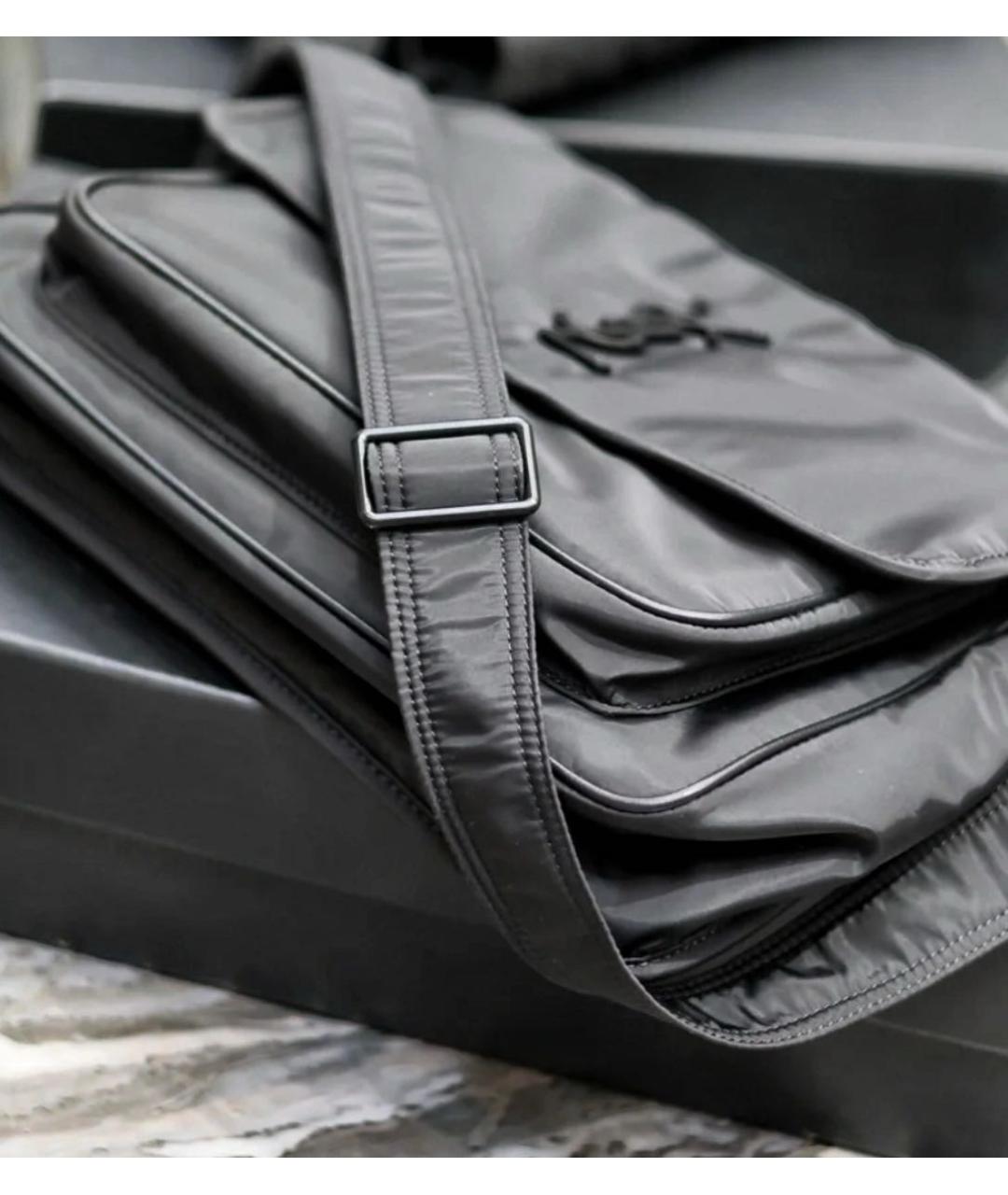 SAINT LAURENT Черная тканевая сумка на плечо, фото 4