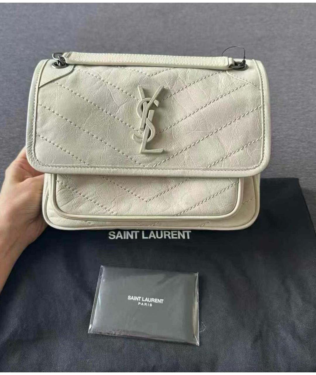 SAINT LAURENT Бежевая кожаная сумка через плечо, фото 2