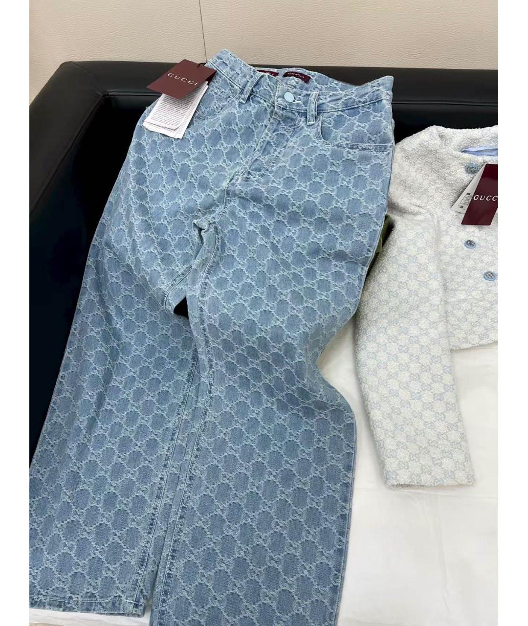 GUCCI Голубые хлопковые прямые джинсы, фото 2