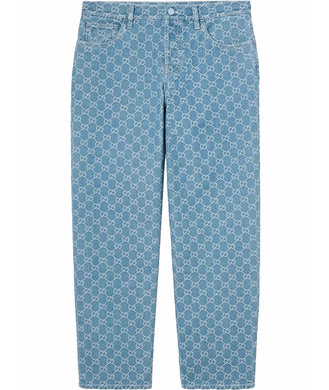 GUCCI Голубые хлопковые прямые джинсы, фото 1