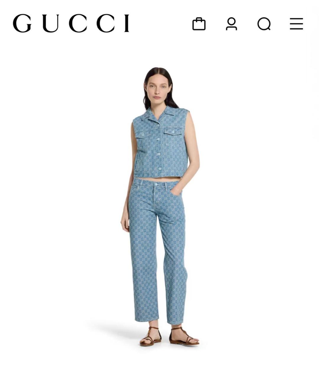 GUCCI Голубые хлопковые прямые джинсы, фото 5