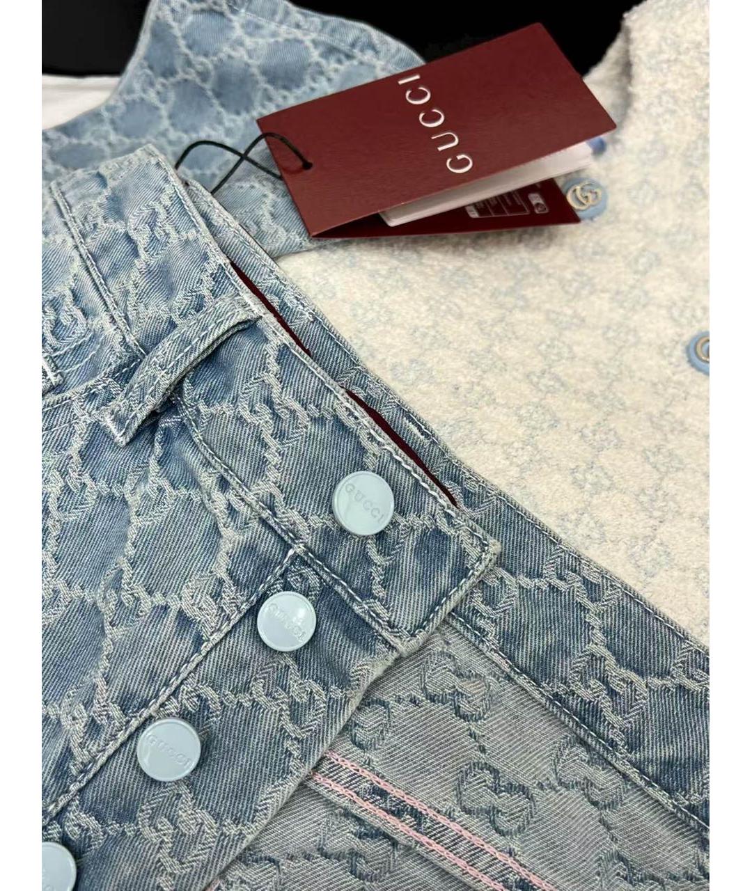 GUCCI Голубые хлопковые прямые джинсы, фото 4