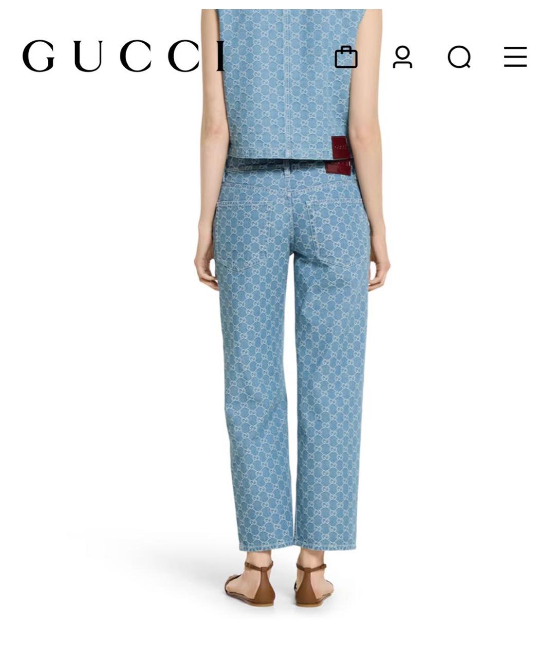 GUCCI Голубые хлопковые прямые джинсы, фото 7