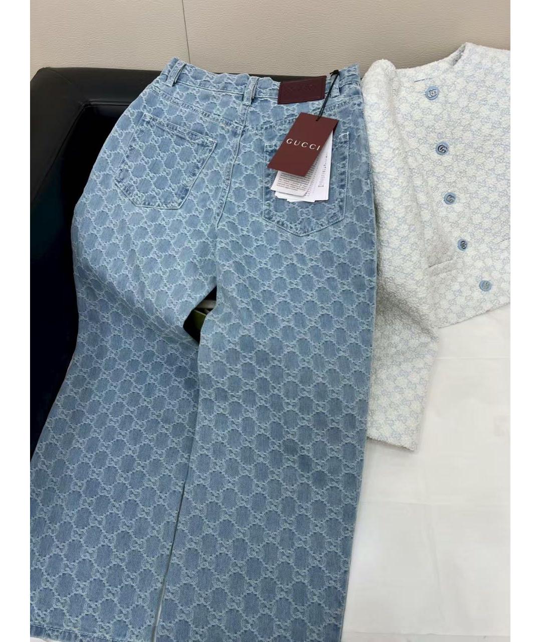 GUCCI Голубые хлопковые прямые джинсы, фото 3